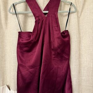Amanda Uprichard Burgundy Sleeveless Silk Blouse